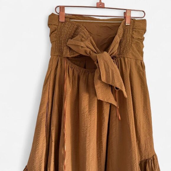 Maeve Anthro Golden Hour Strapless Tiered Midi Dress  Boho Cottagecore Ruffle S - Picture 7 of 8